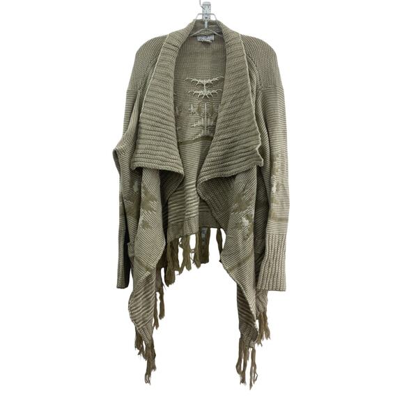 oSo Casual Tan Cream Knit Fringe Women's Southwestern Coatigan Size L - Preowned - Picture 1 of 4
